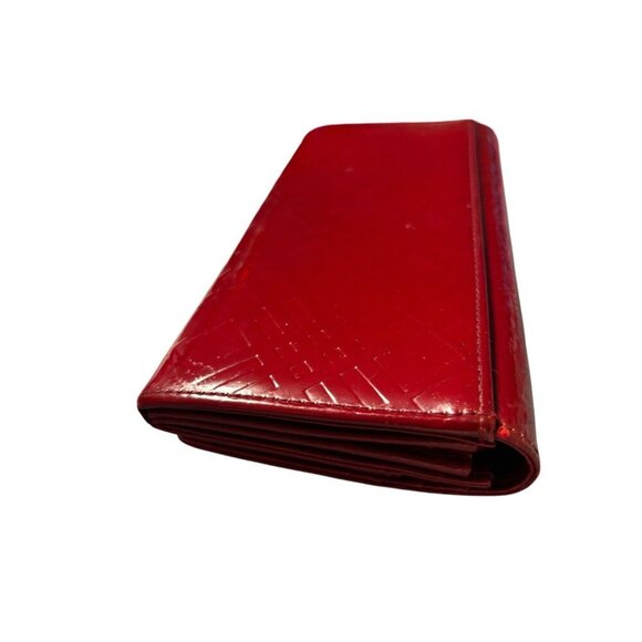 BURBERRY Nova Check Patent Leather Bi-fold Long Wallet Red - Picture 6 of 7